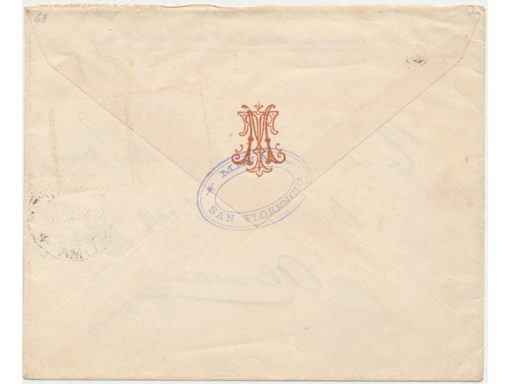 Ausgabe 1886: 2 C. und 2 x 5 C. mit Ovalstempel Casapalca nach Deutschland, Absenderstempel "Minas San Florencio", Durchgangs