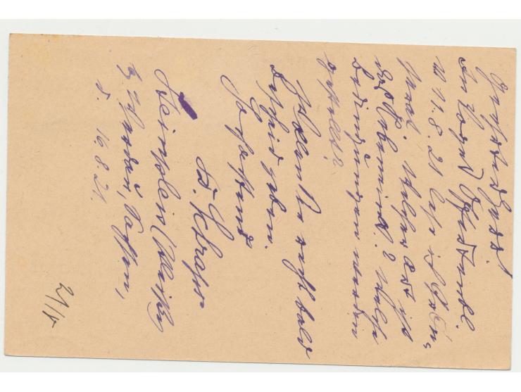 Einzelfrankatur 50 Pf. auf Postkarte mit Stempel Werdau 2 17.8.21 an Postlagerkarte 290 in Dresden A. 1, Postlagergebühr 10 P