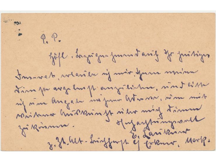 Ganzsache 10 Pf. mit Stempel&nbsp; Berlin W 30 &nbsp;8.1.20 als Ortskarte, adressiert&nbsp; an "Postlagerkarte 64" &nbsp;beim