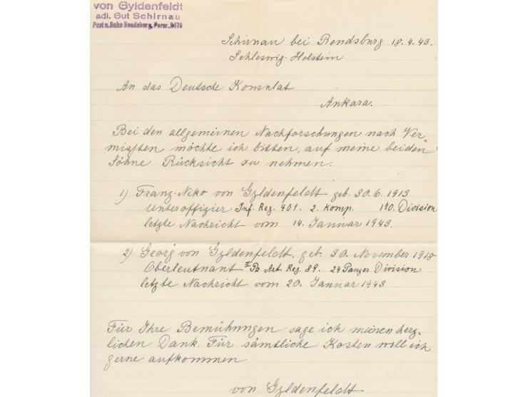 Briefumschlag aus Rendsburg an Deutsche Konsulat in Ankara durch Vermittlung des &nbsp;&nbsp;Türkischen Generalkonsulats &nbs