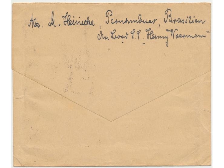 Brasilien-Ganzsachenstreifband 20 Reis mit Zusatzfrankatur 10, 20, 50 und 100 Reis mit Stempel Pernambuco 15.1.1916 an den De