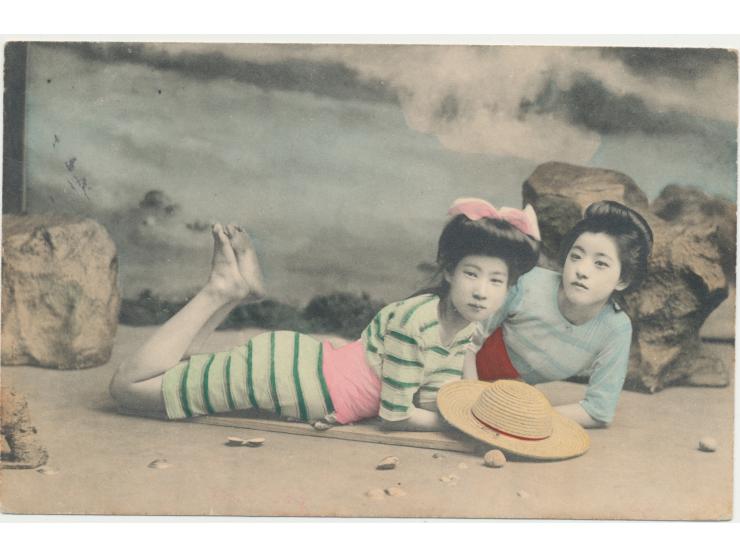 2 C. (unauffälliger Riss) auf japanischer Ansichtskarte mit Gitterstempel Tsingtau c 24.7.14 "via Sibirien" nach Ludwigshafen