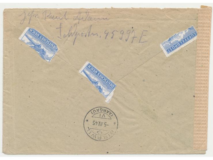 Seebrückenkopf Memel, &nbsp;seltener&nbsp; Auslands-Feldpostbrief in die Schweiz &nbsp;(Namensgleichheit von Absender und Emp