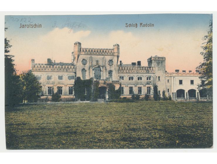 Feldpostkarte (Ansicht Jarotschin) mit Stempel Hohensalza 2 1.3.15 und rotem Briefstempel Vereinslazarettzug "Kaiserin" G 3 n