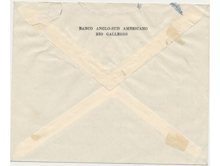 Autopost Rio Gallegos - Magallanes: 10 C. San Martin auf Brief der "Banco Anglo-Sud Americano" in Rio Gallegos nach Magallane
