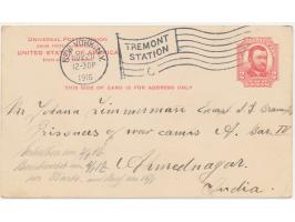 Lot von 4 USA-Ganzsachen aus New York 1914 bis 1916 an den internierten Kapitän des Dampfers Braunfels Johann Zimmermann im i