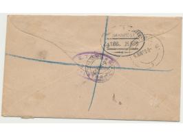 Transvaal 1 d. (Viererblock) und 2 1/2 d. auf Einschreibbrief mit Stempel Nylstroom 5.6.09 nach Deutschland, Durchgangstempel