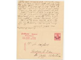 Ganzsachen-Doppelkarte 20 Para mit Stempel Jaffa 2.6.08 nach Görz / Österreich, geschrieben in Rishon le Zion, langer Bedarfs