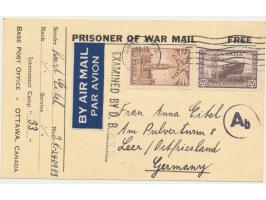 10 C. und 20 C. als Luftpostzuschlag jeweils auf Kriegsgefangenen-Vordruckfaltbrief und -Vordruckkarte nach Deutschland, Masc