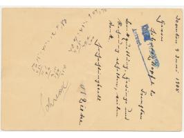 Ganzsachen-Antwortteil C.I.P. 1 C. (Han No. 3) , geschrieben in Taputur 9.6.1905, Lunar-Dater Kiachow, nach Tsingtau, Ankunft