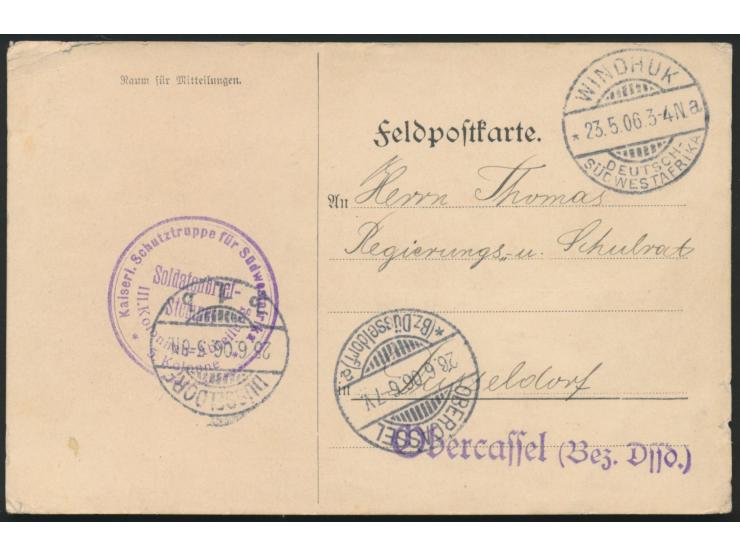 Liebesgaben-Feldpostkarte des Alldeutschen Verbandes "Gedenke ... Weihnachten 1905 in Deutsch-Südwest-Afrika", Stempel Windhu