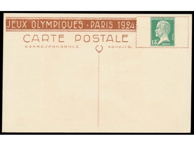 VIIIe. Olympiade, &nbsp;Paris 1924: komplette Serie von 8 Sonderganzsachen mit Wertstempel 15 C. Pasteur, ungebraucht, mit da