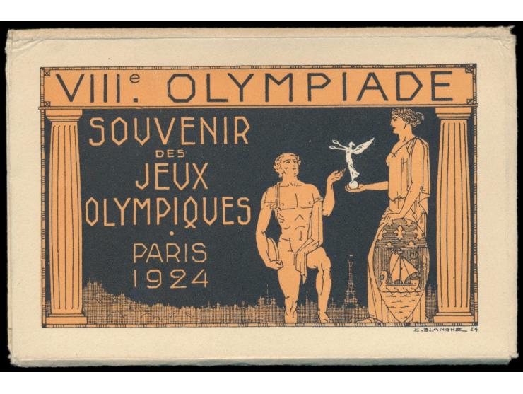 VIIIe. Olympiade, &nbsp;Paris 1924: komplette Serie von 8 Sonderganzsachen mit Wertstempel 15 C. Pasteur, ungebraucht, mit da