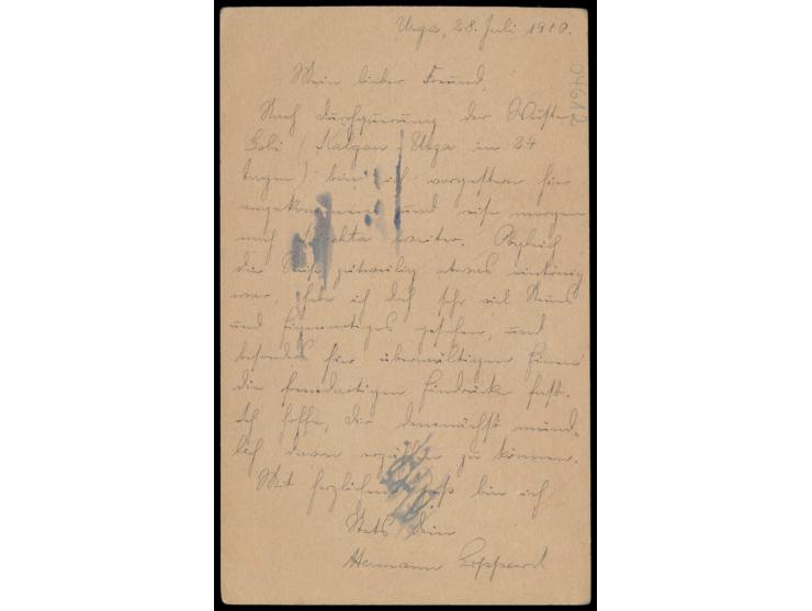 Russische Post,  Stempel  Urga   a  19.7.10 (Hellriegl Type 6) auf Russland-Ganzsache 4 Kop. nach Deutschland, nachgesandt na