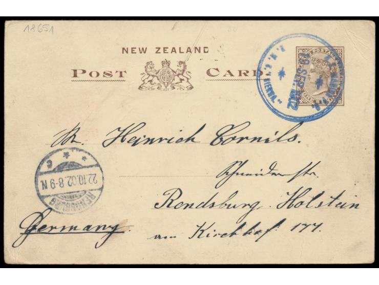 Bildganzsache  1 d. mit Stempel  N. Z. Marine P. O. R. M. S. "Sierra"  19.9.1902 nach Deutschland, geschrieben in Auckland, A