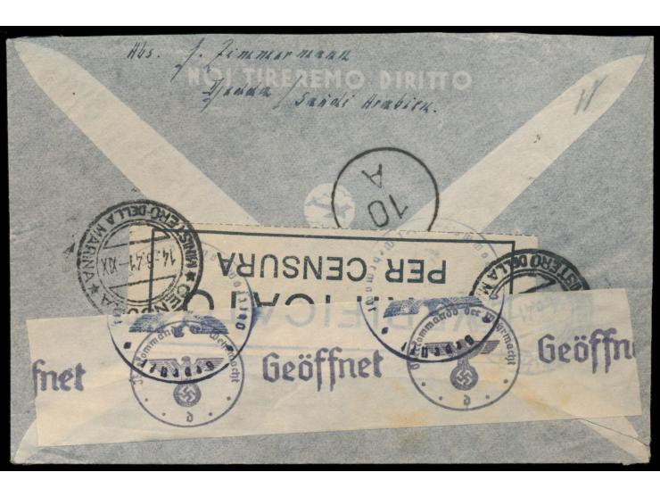 Brief aus dem &nbsp;Internment Camp &nbsp;&nbsp;Djeddah &nbsp;nach Deutschland, rückseitig italienischer Zensurverschlußzette