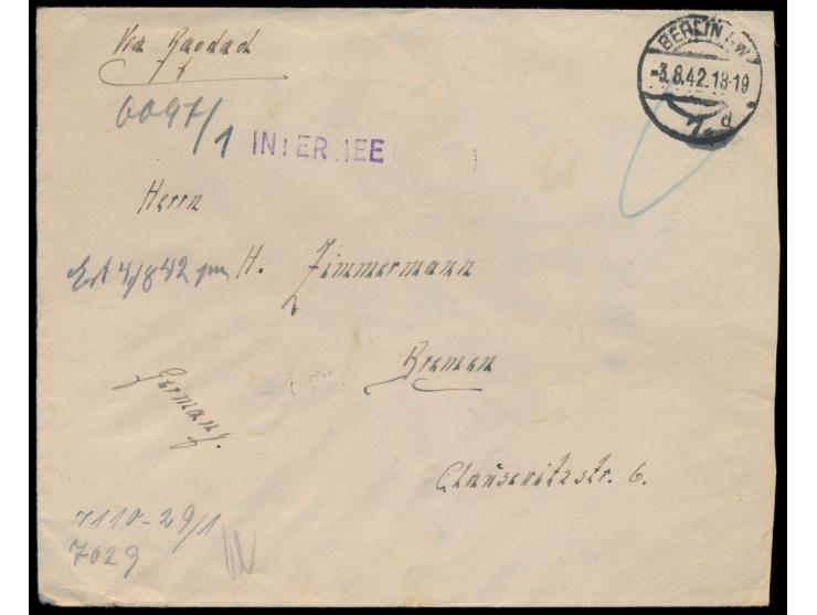 Brief aus dem &nbsp;Internment Camp &nbsp;&nbsp;Djeddah &nbsp;nach Deutschland, Stempel &nbsp;&quot;Internee&quot;, &nbsp;rüc