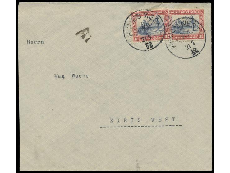 2 x 1 d. auf Brief nach Kiries West, handschriftliche Entwertung der Auto-Kraftpost, sehr seltener Stempel &nbsp;Kiries West 