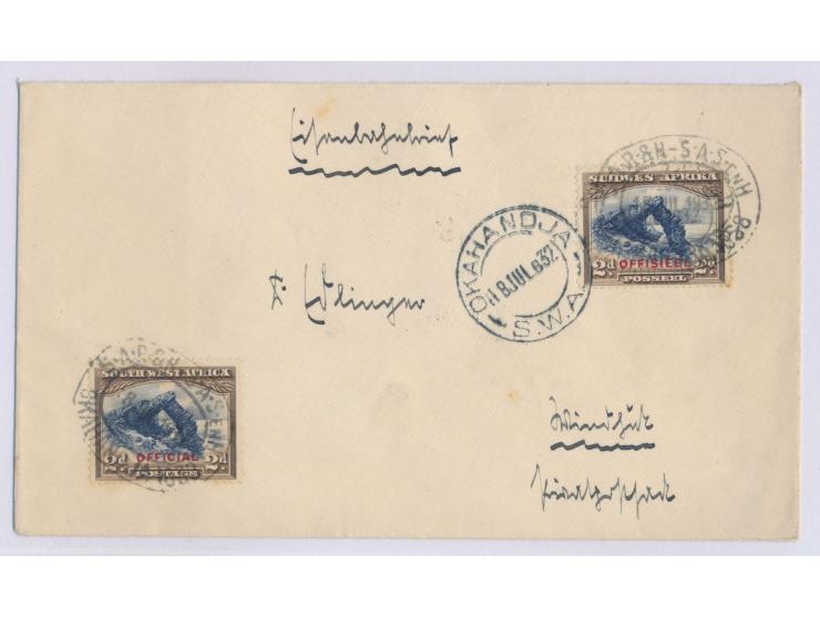 2 x Dienstmarke 2 d. auf "Eisenbahnbrief" von Okahandja nach Windhuk, 2 x Ovalstempel  S.A.R. &amp; H. ... Okahandja 1038  8.