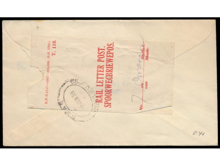 waagerechter Dreierstreifen 1 d. (einige Zahnspitzen mit Stockpunkten) auf Brief "Rail Post" von Omaruru nach Otjiwarongo, 2 
