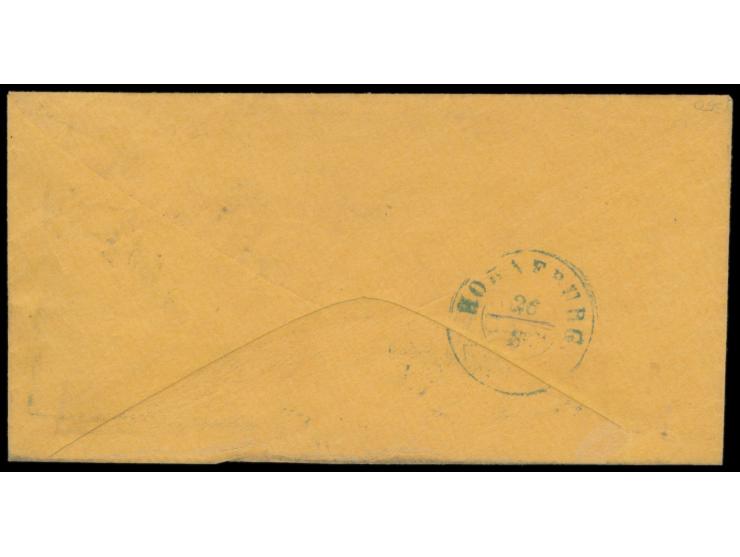 Ausgabe 1861 /1867: 5 C. und 10 C. ohne Waffeleinpressung (letztere rechts geschnitten) auf Briefumschlag von New York nach K