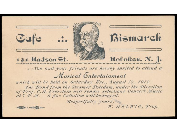 Ganzsache 2 C. Mc. Kinley mit rückseitigem &nbsp;Zudruck &quot;Cafe Bismarck&quot; &nbsp;mit Bild des ehemaligen deutschen Re