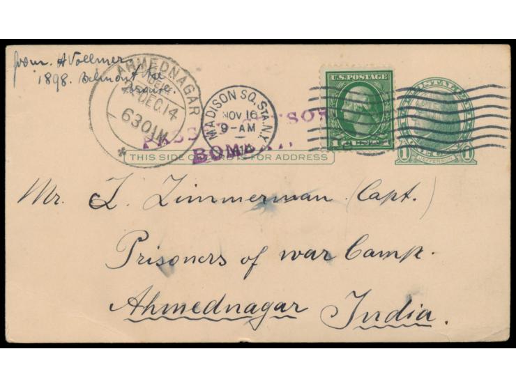 Lot von 4 USA-Ganzsachen aus New York 1914 bis 1916 an den internierten Kapitän des  Dampfers Braunfels  Johann Zimmermann im