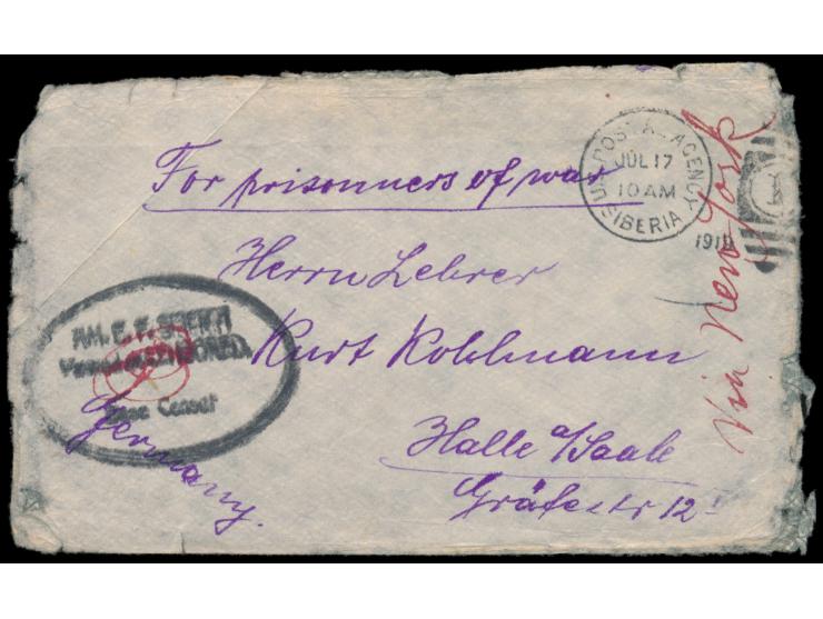Stempel  U.S. Postal Agency Siberia  2.10.1919 und 17.7.1919 auf zwei Briefen eines Deutschen im  Kriegsgefangenenlager Wladi