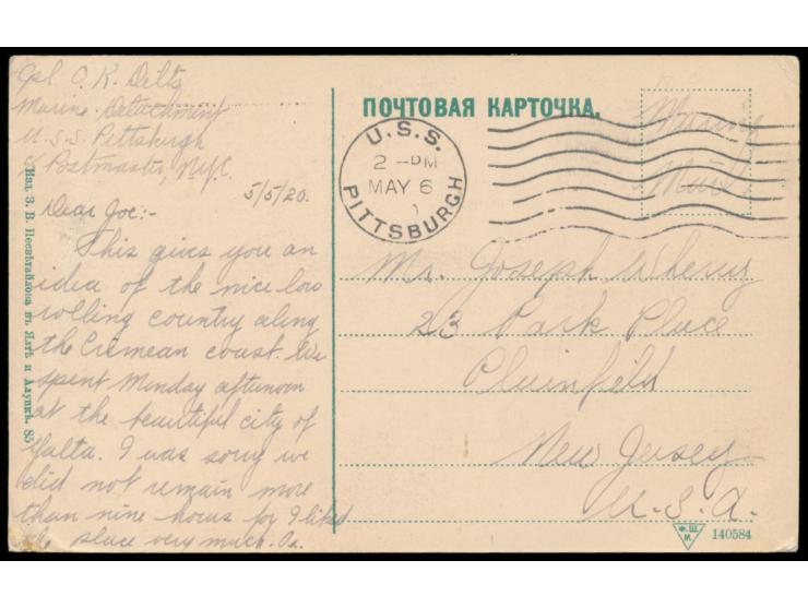 Maschinenstempel &nbsp;U.S.S. Pittsburgh &nbsp;6.5.1920, im Schwarzen Meer zum Schutz amerikanischer Interessen während des r
