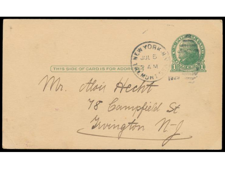 Ganzsache 1 C. mit rückseitig hektografierter Einladung und rotem Dienstsiegel  Nationalsozial. Deutsche Arbeiterpartei / Ort