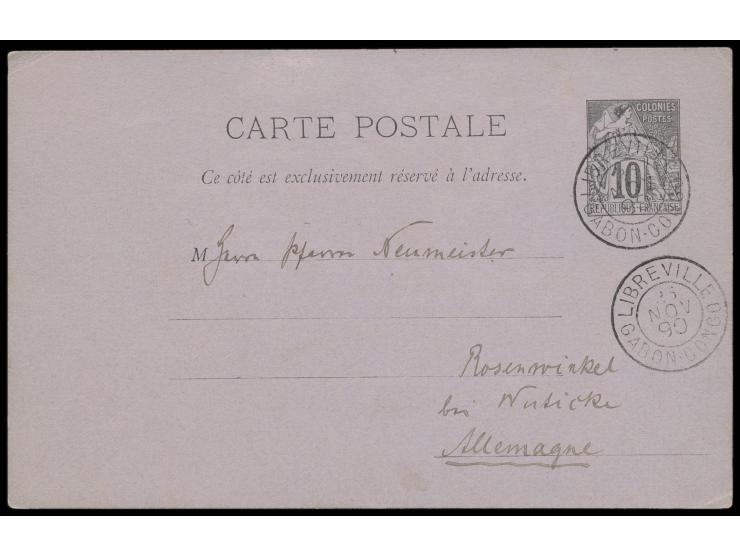 Gabun,  Ganzsache Colonies Postes 10 C. mit Stempel  Libreville Gabon Congo  25.11.90, Bedarf nach Deutschland
