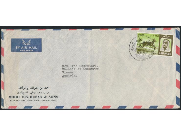 Abu Dhabi, &nbsp;125 fils auf langformatigem Luftpostbrief nach Österreich, Stempel Abu Dhabi 29.5.68
