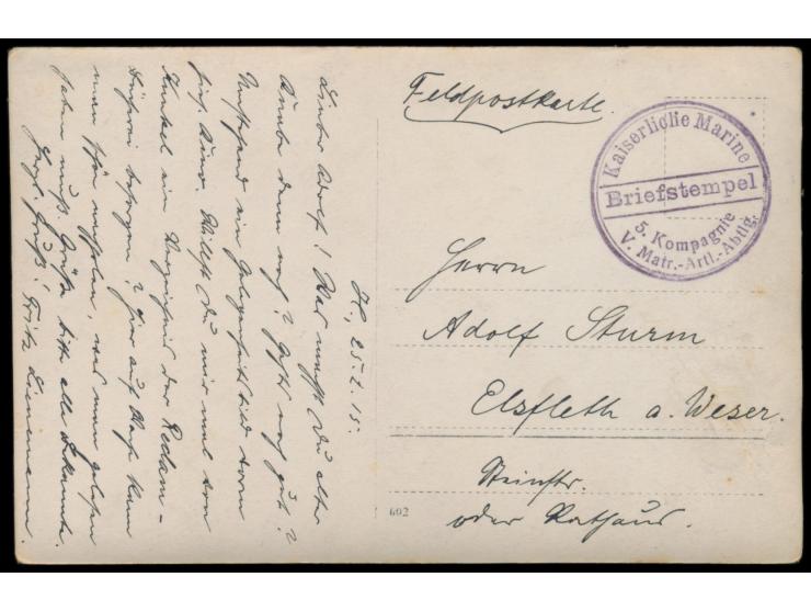 Helgoland,  Fotoansichtskarte einer Matrosengruppe vor dem  Lichtspieltheater,  Briefstempel Kaiserliche Marine 5. Kompagnie 