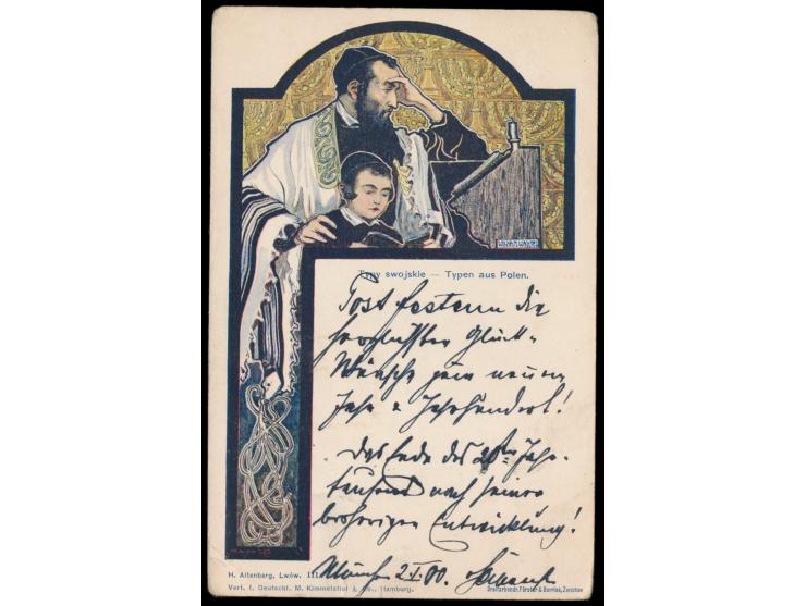 Typen aus Polen (Rabbiner mit Schüler), &nbsp;mehrfarbige Ansichtskarte, Verlag H. Altenberg Lwow / M. Kimmelstiel &amp; Co.,