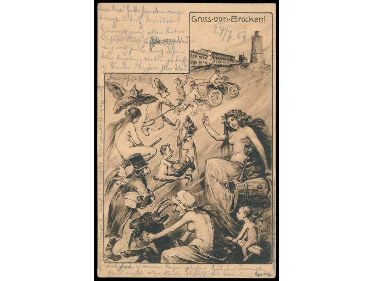 Gruss vom Brocken:  "Zur Walpurgisfeier auf dem Blocksberge 1904. Zweite Amtliche Karte seiner diabolischen Hoheit Satanas de