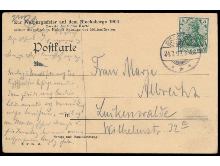 Gruss vom Brocken:  "Zur Walpurgisfeier auf dem Blocksberge 1904. Zweite Amtliche Karte seiner diabolischen Hoheit Satanas de