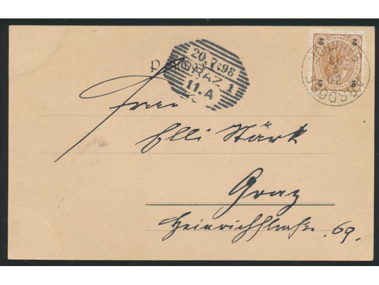 Vers Sacrum Nr. 6,  Monogramm  Josef Hoffmann,  seltene Litho-Ansichtskarte, Frankatur Österreich 2 Kr., Stempel Absdorf Bahn