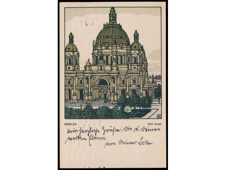 Wiener Werkstätte No. 434:  Berlin: Der Dom, mehrfarbig, Künstler-Signatur KG,  Gustav Kalhammer  (1886 - 1919),   Frankatur 