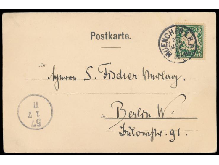 Reklamekarte für das  American Hotel 4 Jahreszeichen München,  Signatur von Theatermaler  Paul Rieth  (auch Zeitschrift Jugen