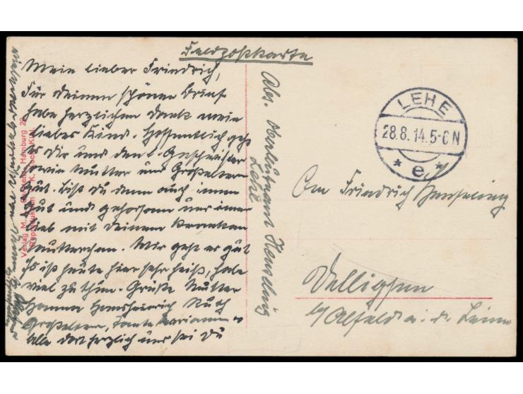 Foto - Ansichtskarte  SMS Vulkan Unterseeboot Hebeschiff,  Stempel Lehe 28.8.14, als Feldpost nach Delligsen. Bedarf. SMS Vul