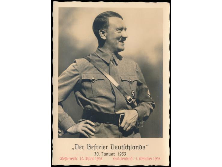 3 verschieden Foto-Ansichtskarten Adolf Hitler "Der Befreier Deutschlands" 30.1.1933 mit rotem Textzudruck "Oesterreich: 10 A
