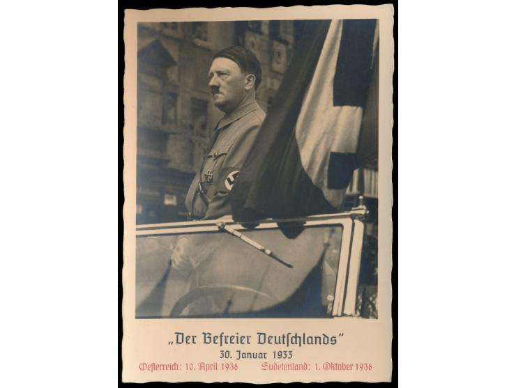 3 verschieden Foto-Ansichtskarten Adolf Hitler "Der Befreier Deutschlands" 30.1.1933 mit rotem Textzudruck "Oesterreich: 10 A