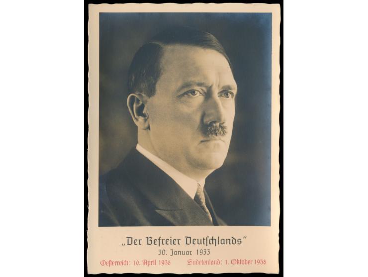 3 verschieden Foto-Ansichtskarten Adolf Hitler "Der Befreier Deutschlands" 30.1.1933 mit rotem Textzudruck "Oesterreich: 10 A