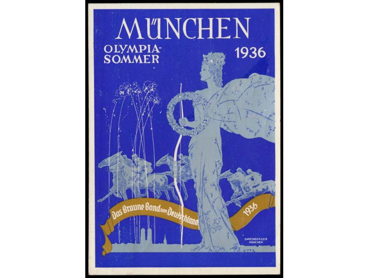 München - Olympia-Sommer 1936,  Künstlersignatur Ehrenberger, München, Frankatur 5 Pf., Maschinenstempel München 4.9.36, Orts