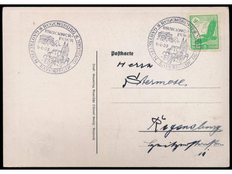 Regensburg:  "Die Bayerische Ostmark ruft - Gautreffen 1937", Frankatur 5 Pf., Sonderstempel Gautreffen Bayerische Ostmark / 
