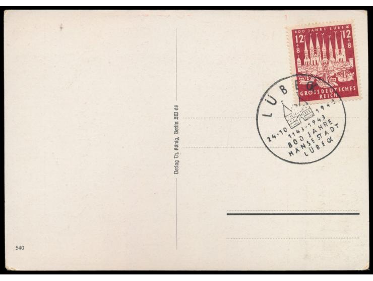 Propagandakarte "Grossdeutschland", Landkarte mit Fotomontage, unterer Text mit Goebbels-Spruch überklebt, frankiert mit 12 P