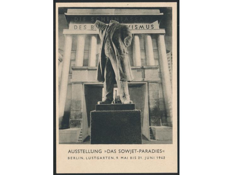 Sonderkarte &nbsp;Sowjet-Paradies, Bild Einheitsdenkmal, &nbsp;mit Sondermarke 12 Pfg. Hitler-Mussolini (Zahnfehler), Blanko-