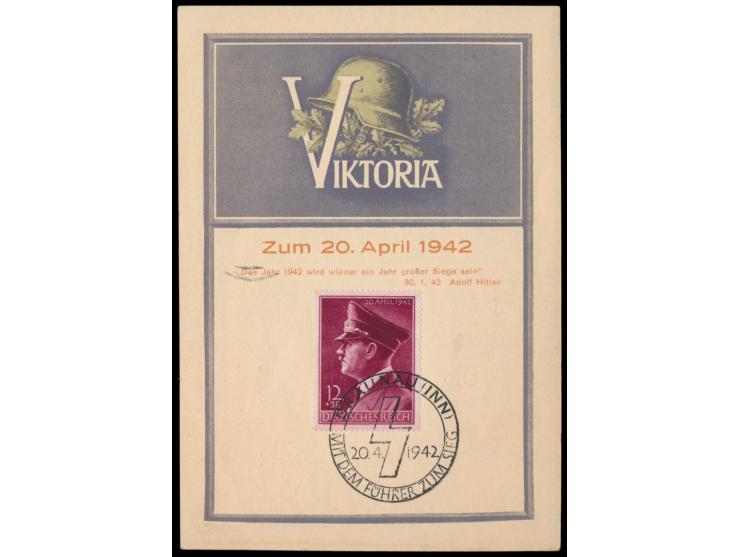 Viktoria - Zum 20. April 1942 ...  mit Sondermarke 12 Pf. Hitler, Sonderstempel  Braunau (Inn)  20.4.1942, bedarfsgebraucht m