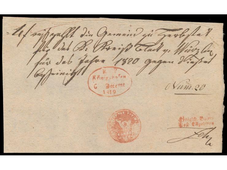 seltener Ovalstempel &nbsp;K. P. Königshofen &nbsp;6. Decemb. 1819 (Feuser / Münzberg 1788-5) mit L2 Königlich Baier Post Exp