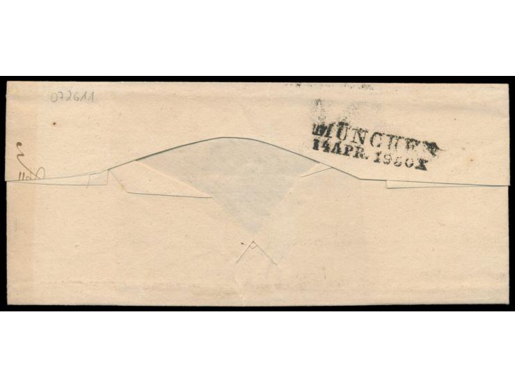 6 Kreuzer Type I  (voll- bis breitrandig) mit Halbkreisstempel  Aichach  13.4.(1850) an den Erzbischof von München-Freising i